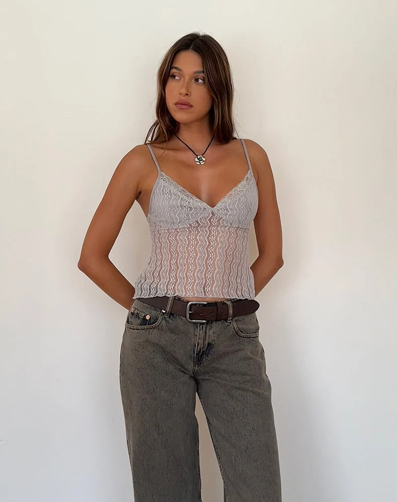 Top à bretelles Megara en maille dentelle gris argenté