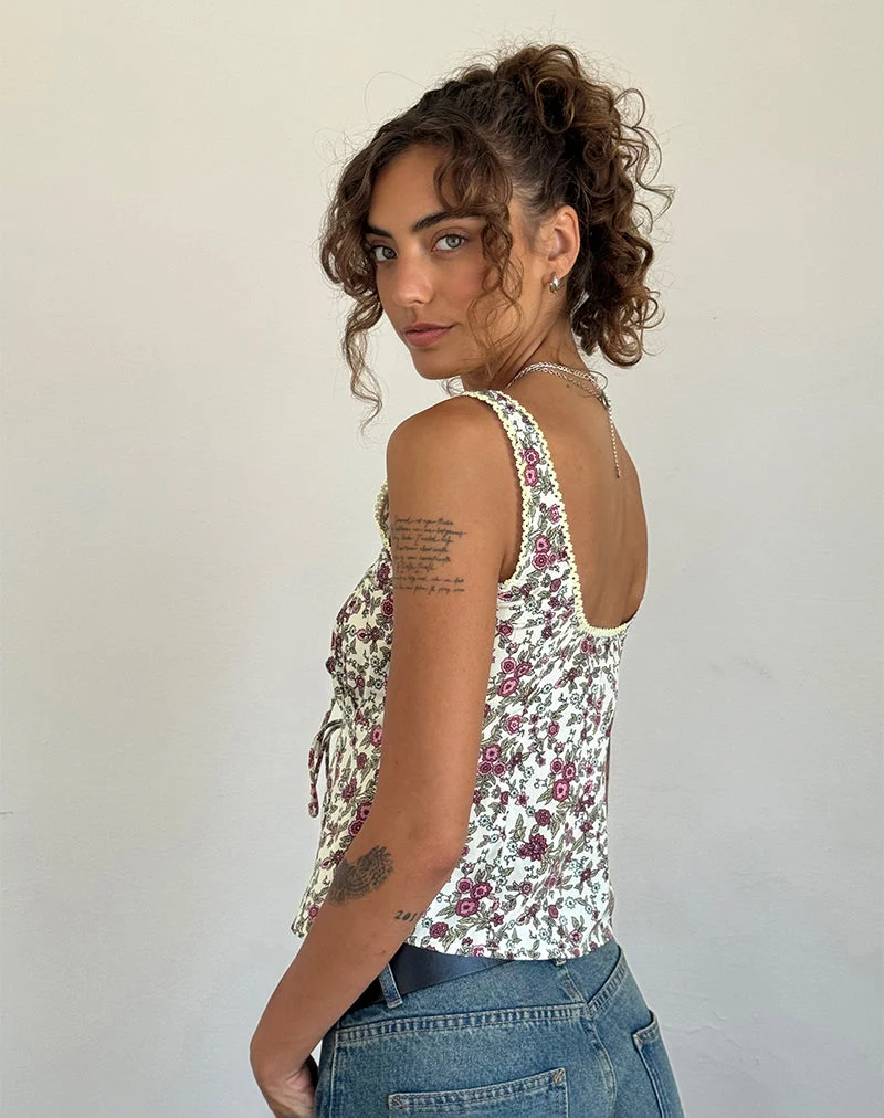 Esau Tie Front Top in Vintage Bloom Ivory