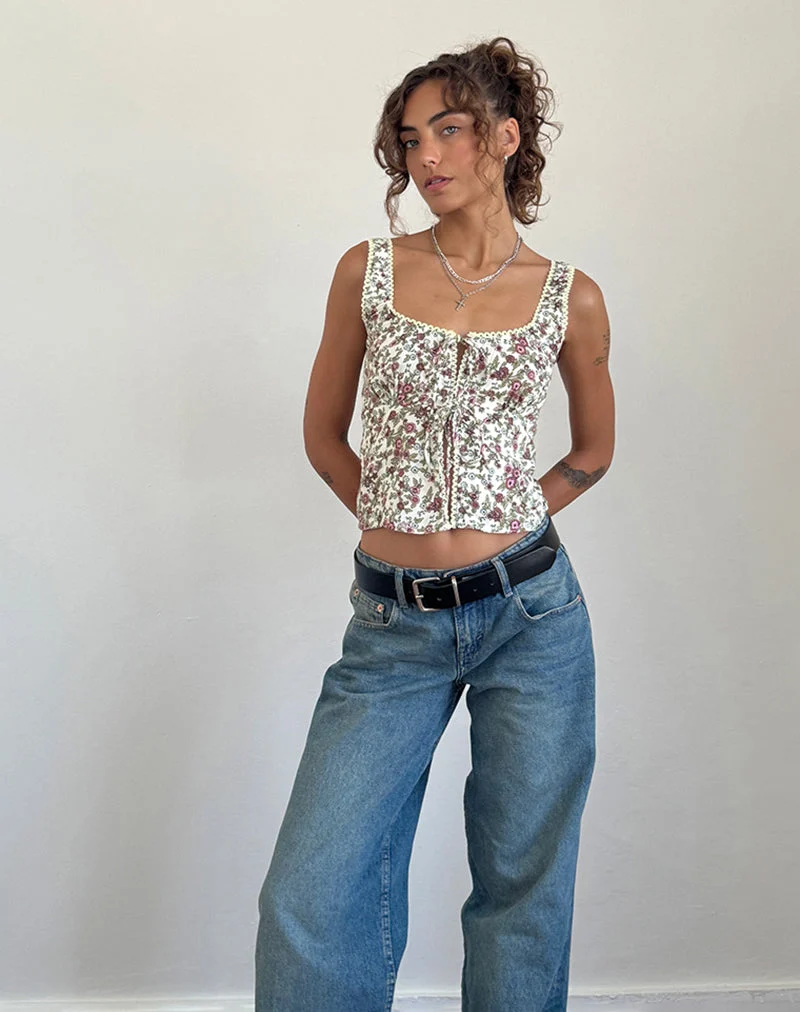 Esau Tie Front Top in Vintage Bloom Ivory