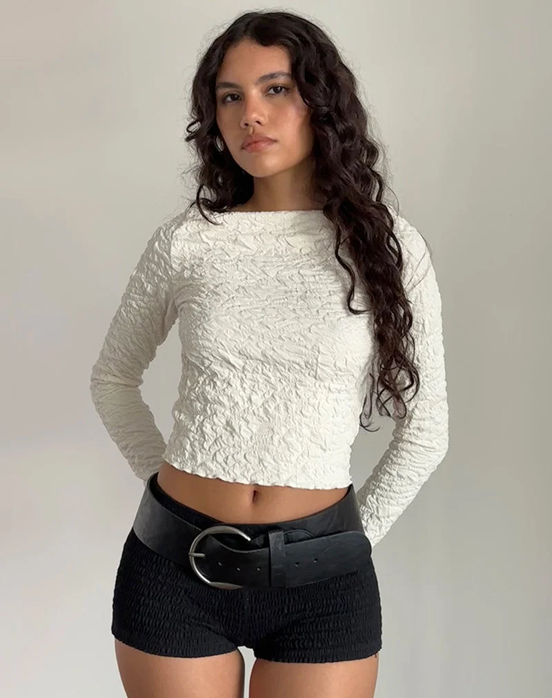 Angela - Top à manches longues texturé en jersey crème