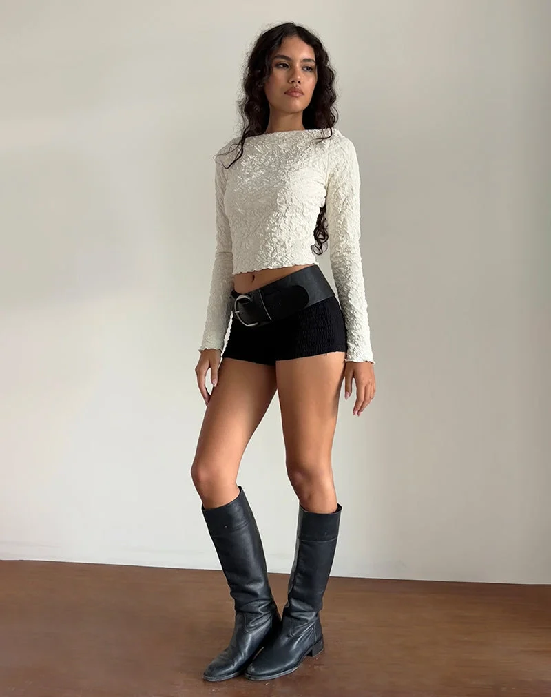 Angela - Top à manches longues texturé en jersey crème