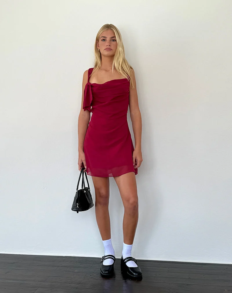 Coraline Bow Mini Dress in Burgundy