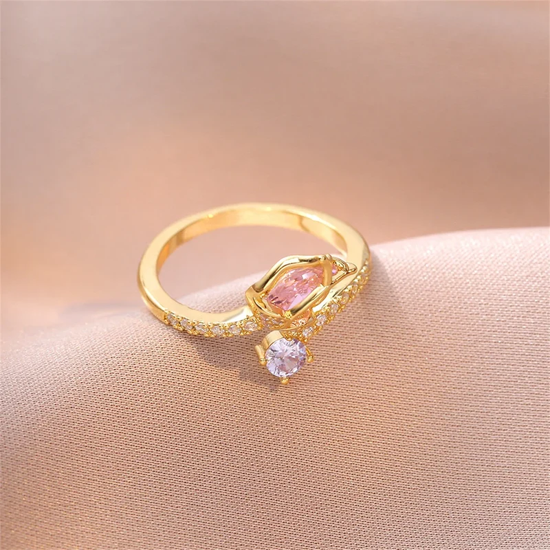 Bague Dorée Chic Pierre Rose