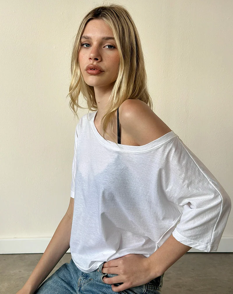 Daman Off Shoulder Basic Jersey Top in White