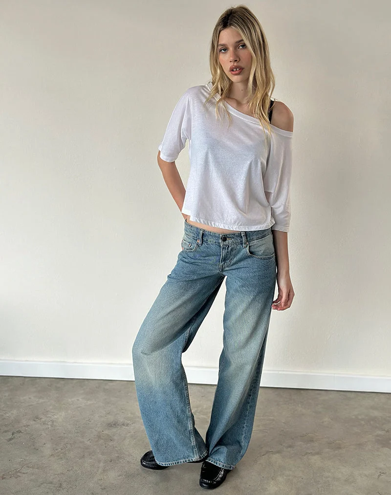 Daman Off Shoulder Basic Jersey Top in White