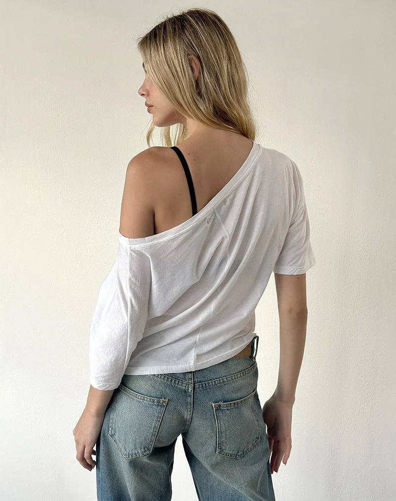 Daman Off Shoulder Basic Jersey Top in White