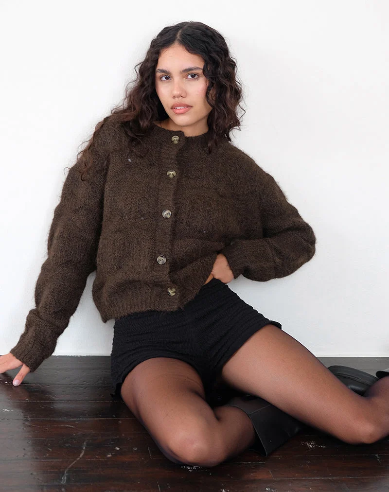 Caraco en tricot texturé Luciana, marron foncé