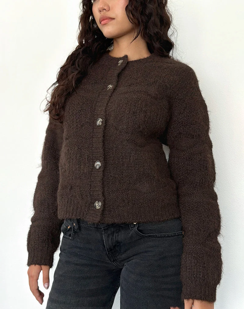 Caraco en tricot texturé Luciana, marron foncé