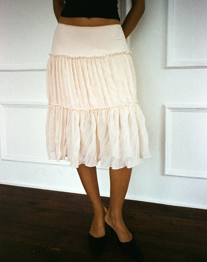 Anahita Tiered Skirt in Chiffon Buttercream (jupe à volants en mousseline)