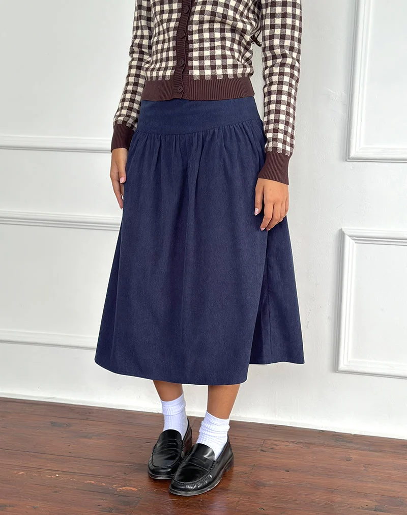 Jupe midi Kiranila, Baby Cord Ink Blue