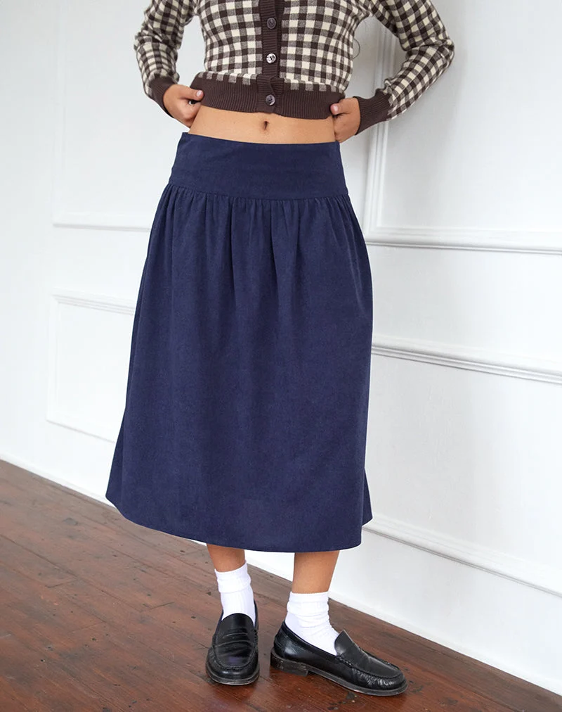 Jupe midi Kiranila, Baby Cord Ink Blue