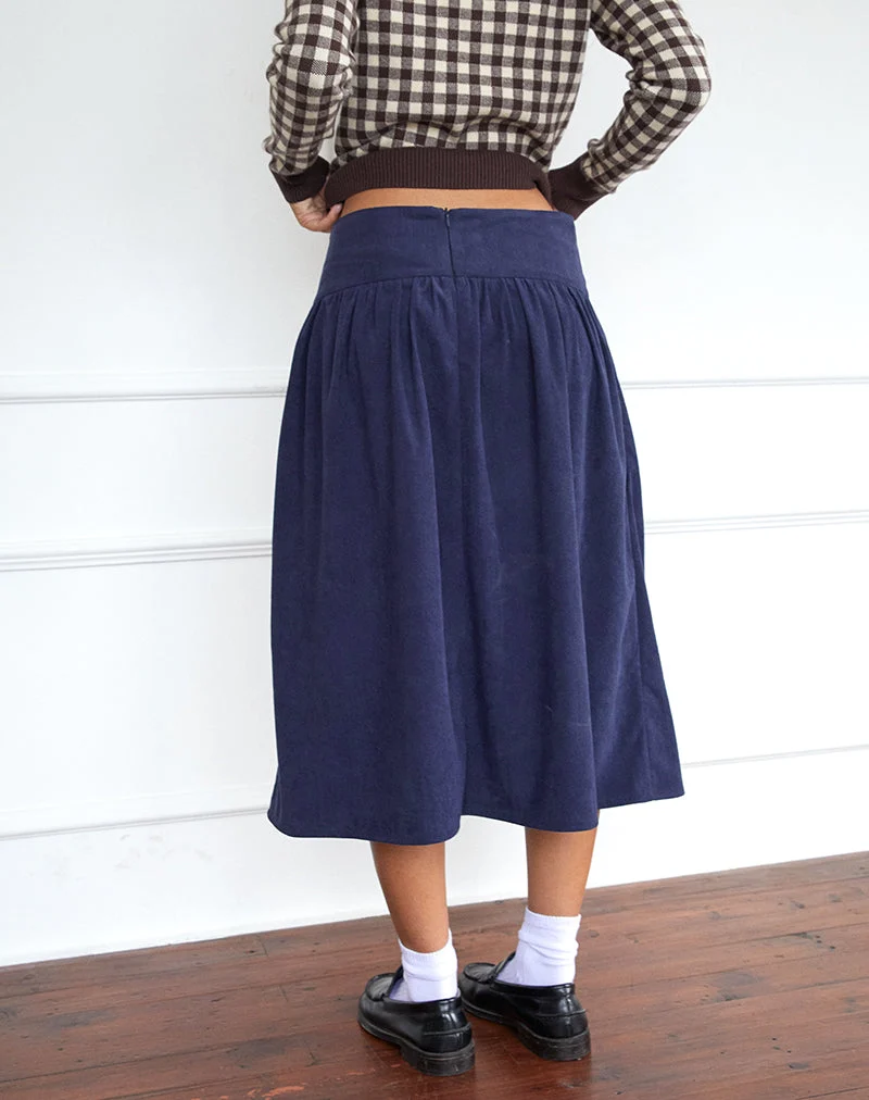 Jupe midi Kiranila, Baby Cord Ink Blue