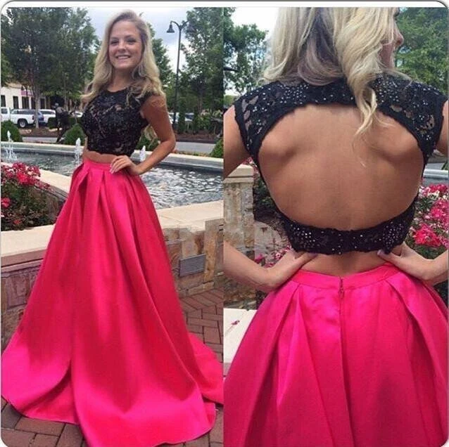 Robe de bal longue de première année en deux pièces à dos ouvert avec jupe Fucisha
