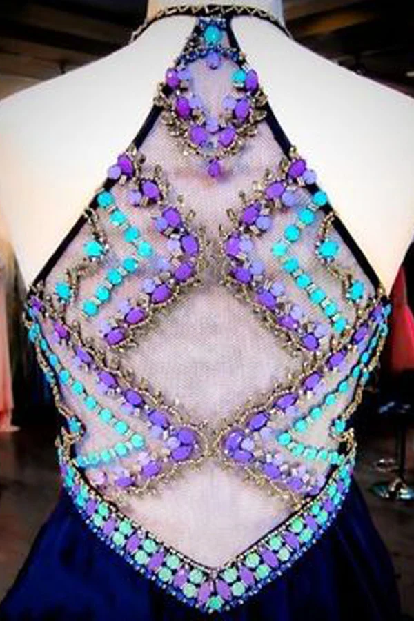 Robe de soirée bleu marine, robe de bal courte perlée pour adolescents