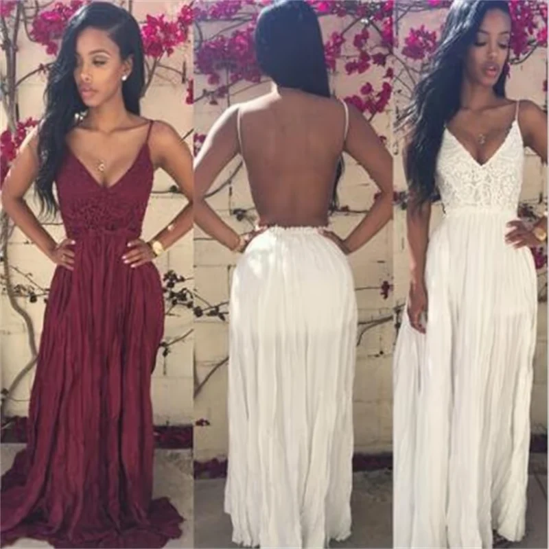 Robe de bal dos nu en dentelle à bretelles spaghetti | Robe De Soirée
