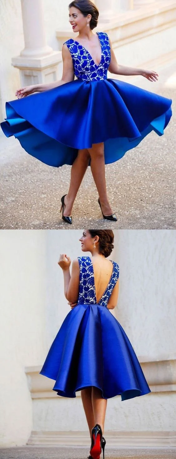 Robe de bal courte bleu royal, robe de soirée bleue, robes formelles courtes