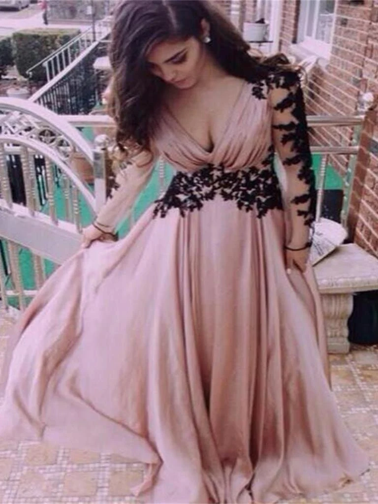 Robe de bal à manches longues Blush rose robe de bal avec manches robe d'invité de mariage MA023