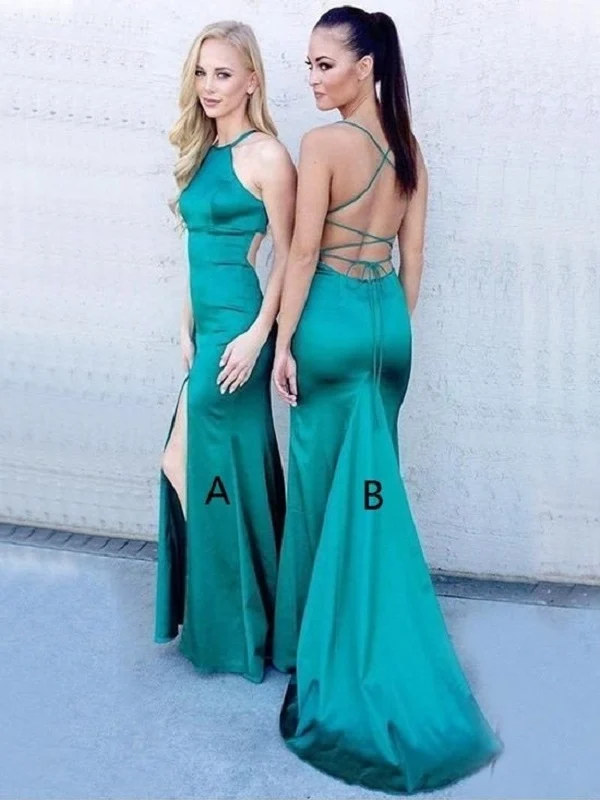 Robe de bal turquoise, robe de bal dos nu, robe de bal serrée avec fentes et dos ouvert, MA018