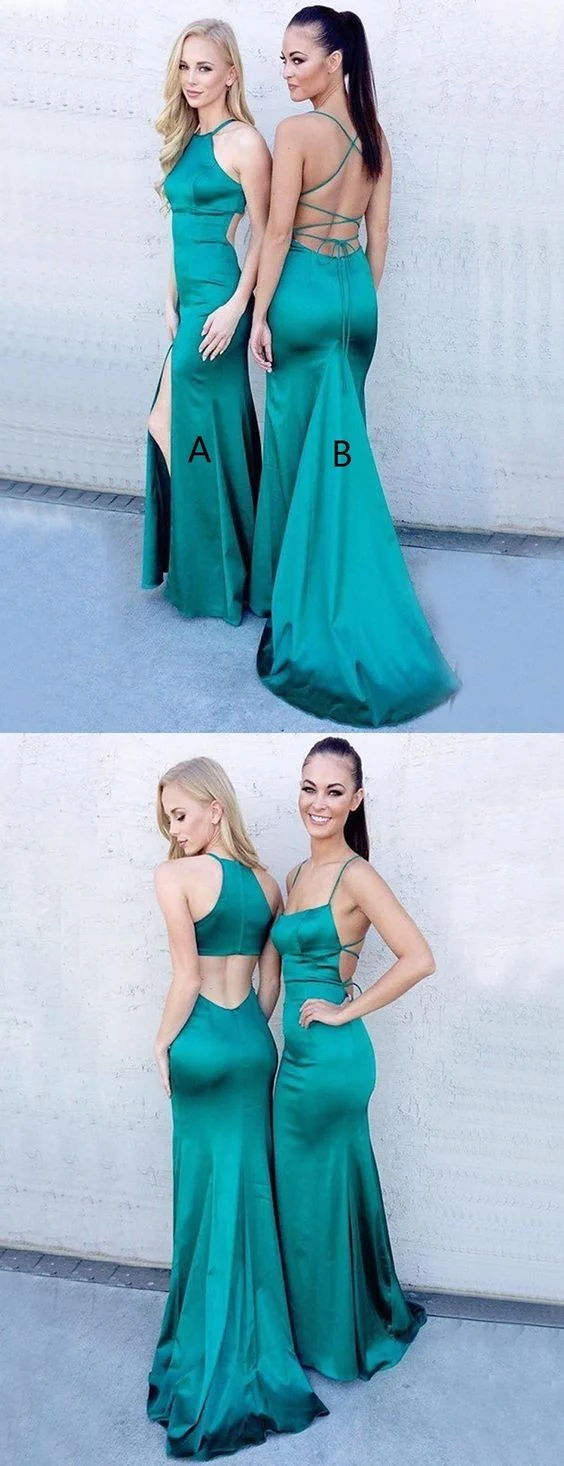 Robe de bal turquoise, robe de bal dos nu, robe de bal serrée avec fentes et dos ouvert, MA018