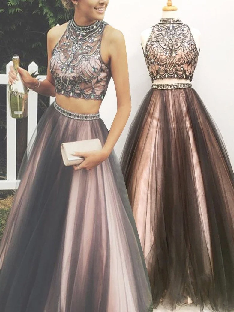 Robe de bal deux pièces marron, robe de bal longue, robe de bal Poofy pour adolescents