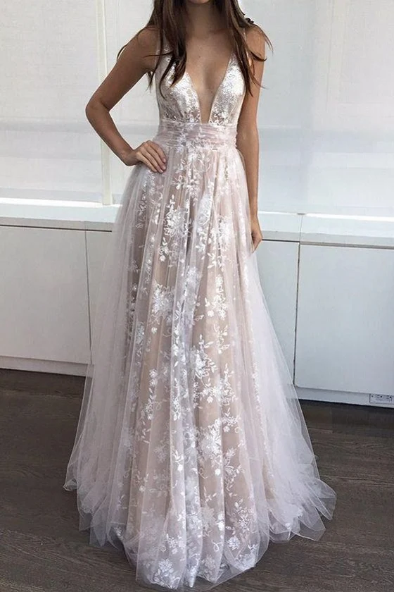 Robe de bal sexy en dentelle robe formelle longue robe de bal à col en V profond