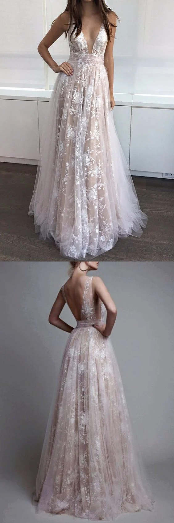 Robe de bal sexy en dentelle robe formelle longue robe de bal à col en V profond
