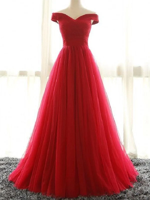 Robe De bal longue en Tulle, épaules dénudées, rouge, Robe De bal, Pas Cher, MA2024, 002