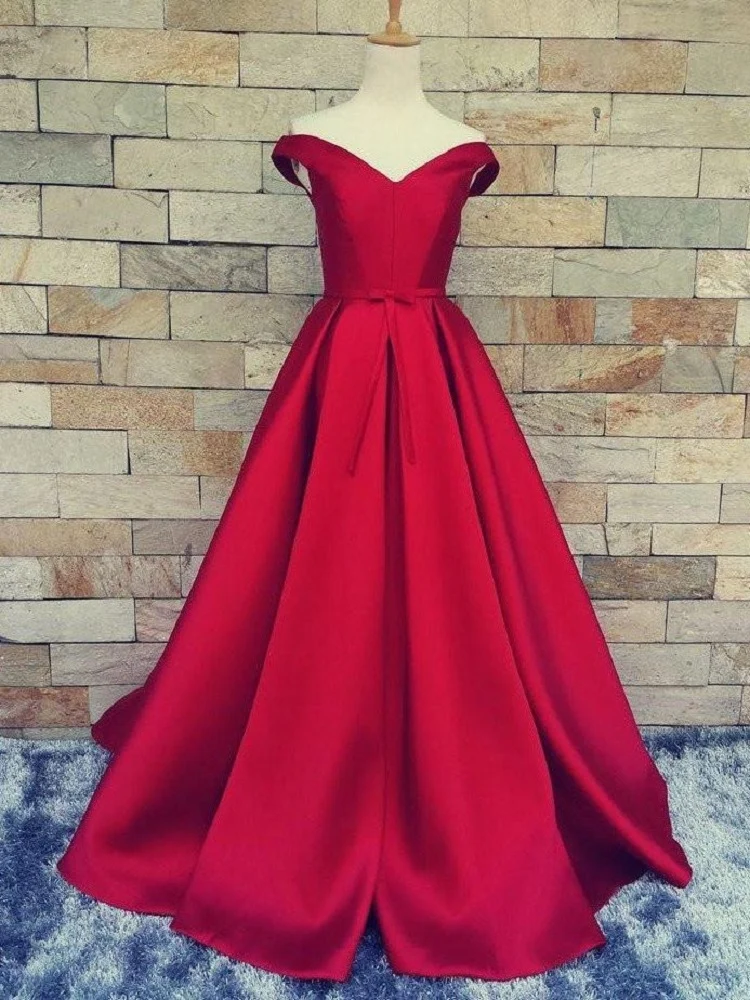 Robe de bal rouge épaules dénudées longue robe de bal robe formelle