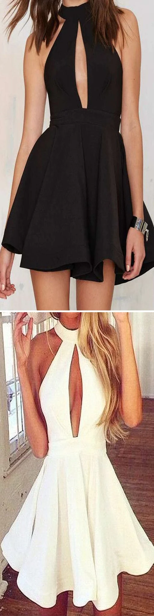 Robe de soirée courte en mousseline noire avec dos et devant ouverts