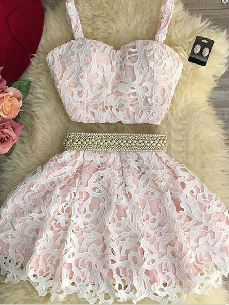 Robe de soirée deux pièces rose clair, robe de première année, SSD013