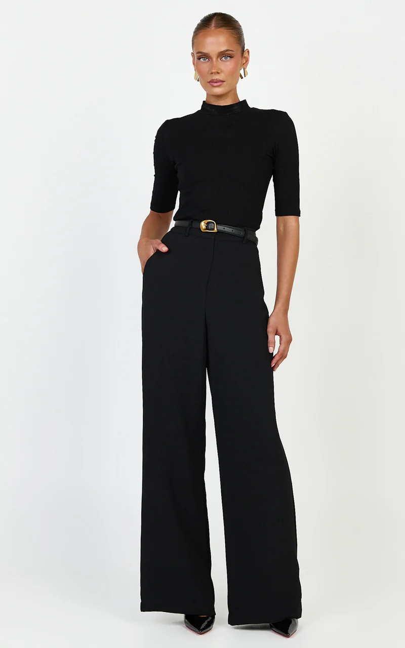 Bonnie Pants - High Waisted Tailored Wide Leg Pants in Black