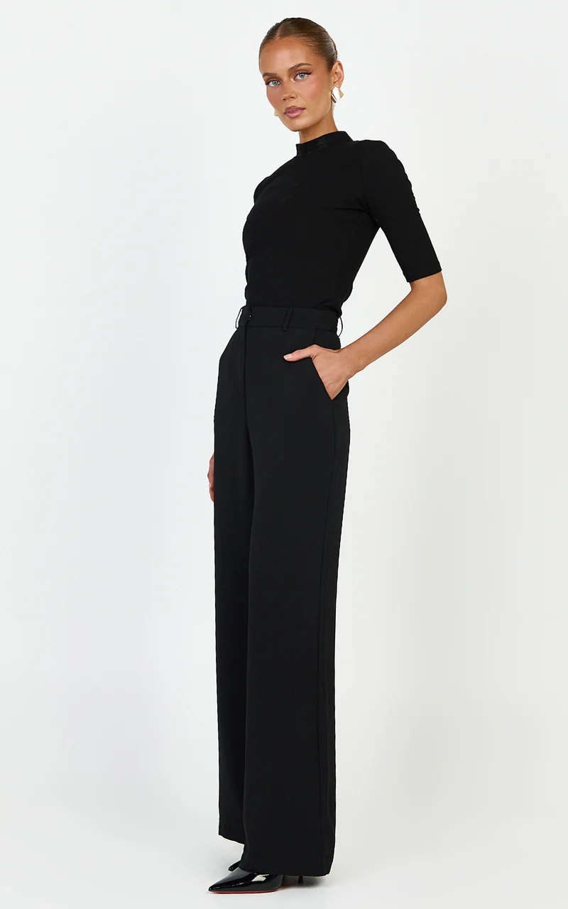 Bonnie Pants - High Waisted Tailored Wide Leg Pants in Black