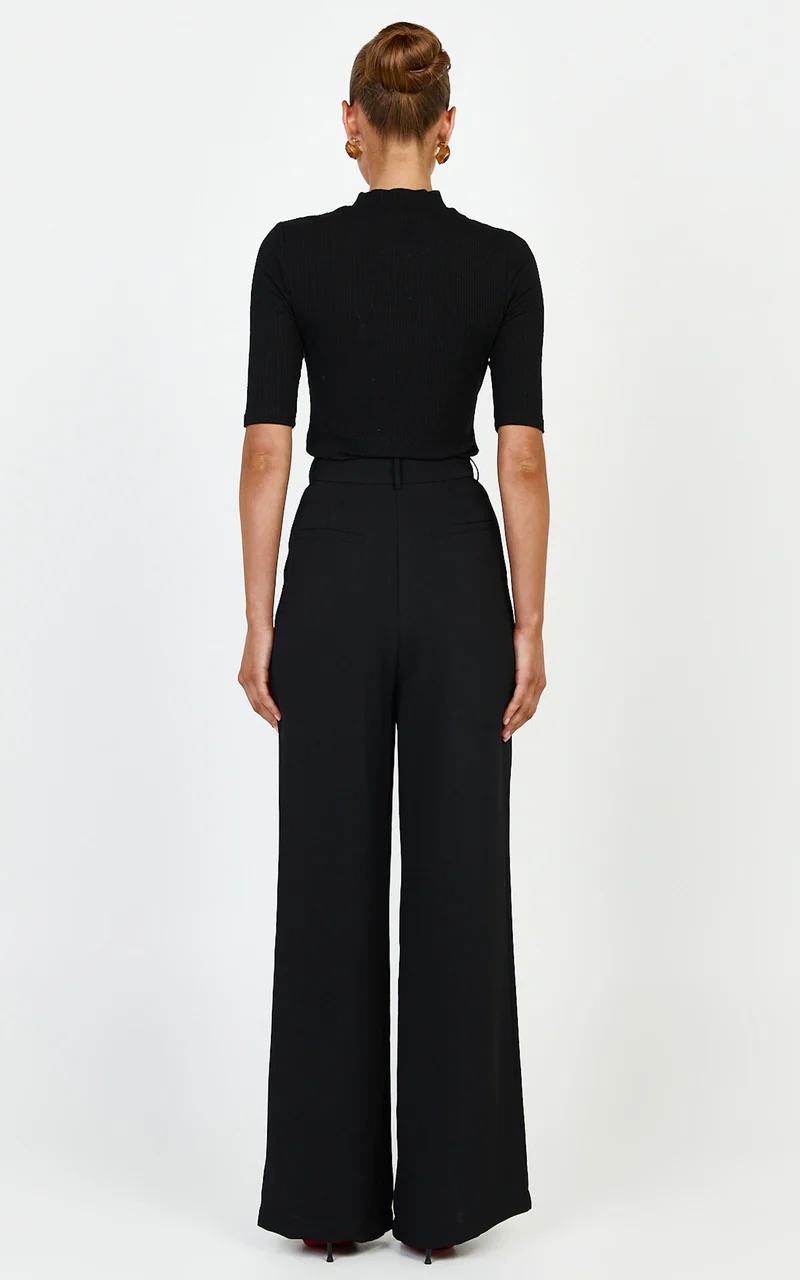 Bonnie Pants - High Waisted Tailored Wide Leg Pants in Black