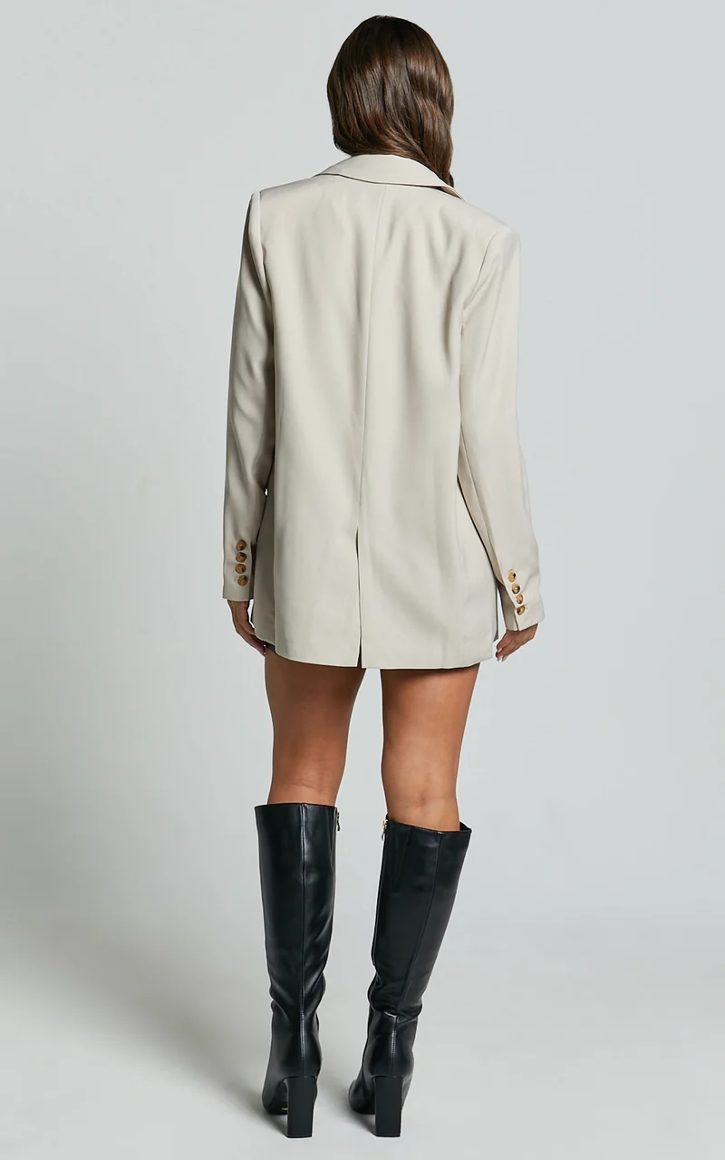 Caralina Blazer - Oversized Single Breasted Blazer in Stone