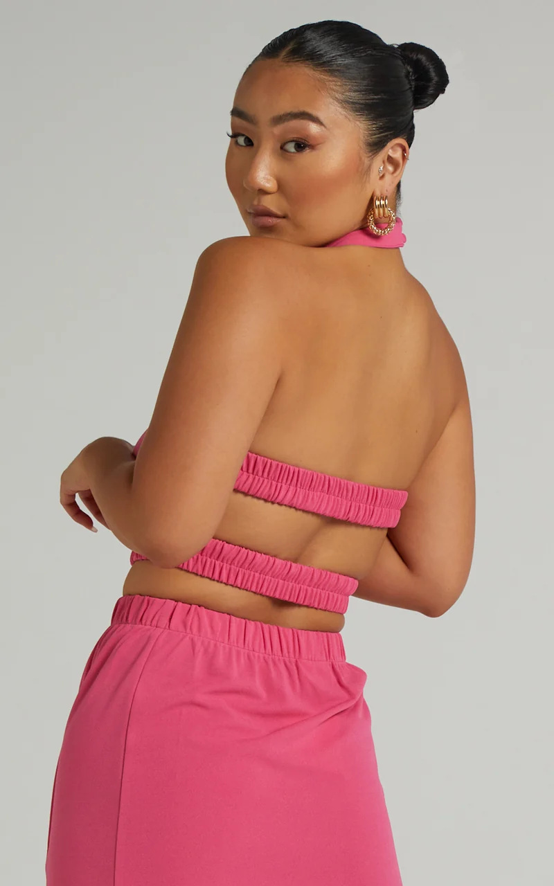 Kiki Top - Halter Neck with Elastic Detailing Top in Hot Pink