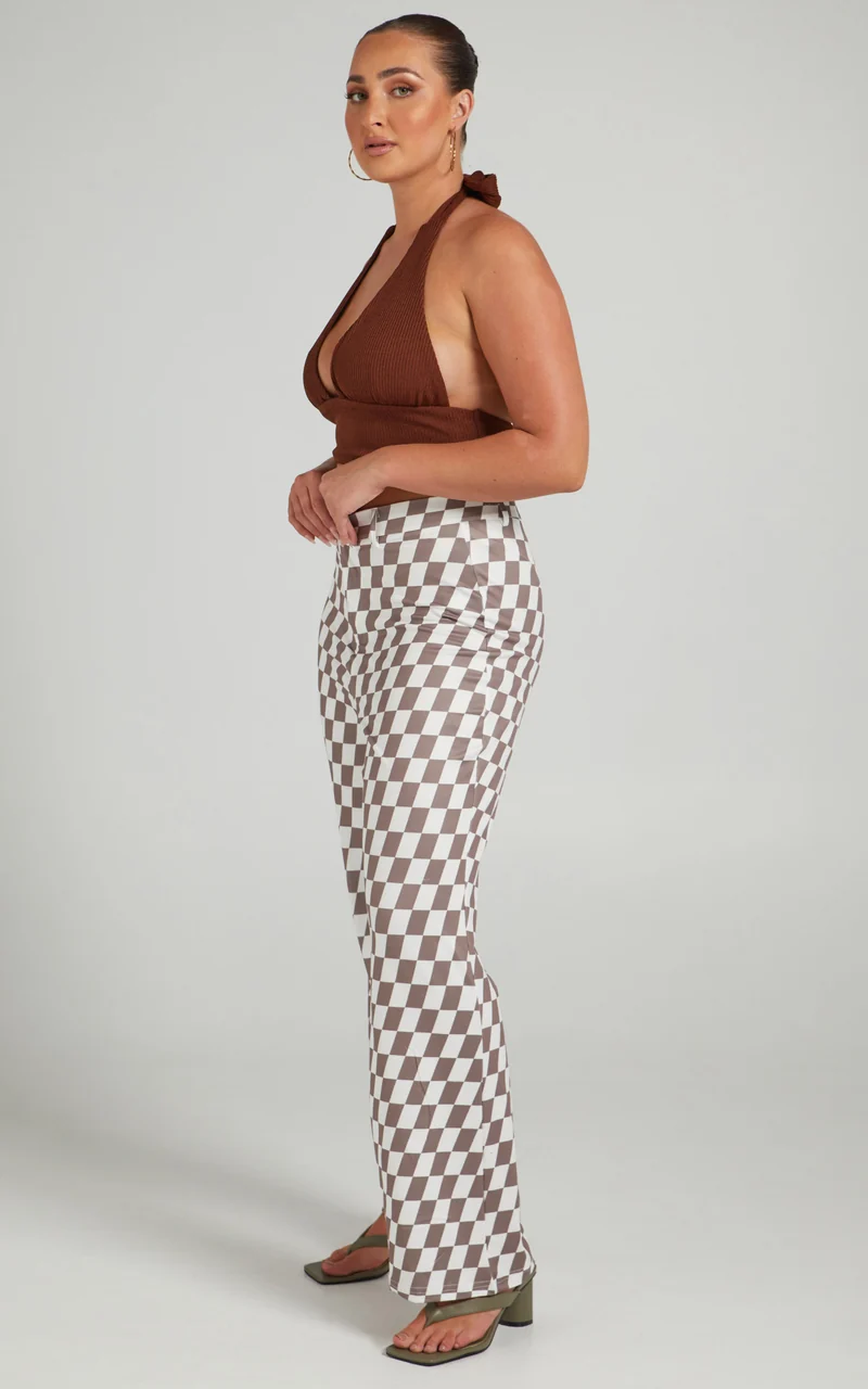 Lenny Pants - Mid Rise Pants in Brown check