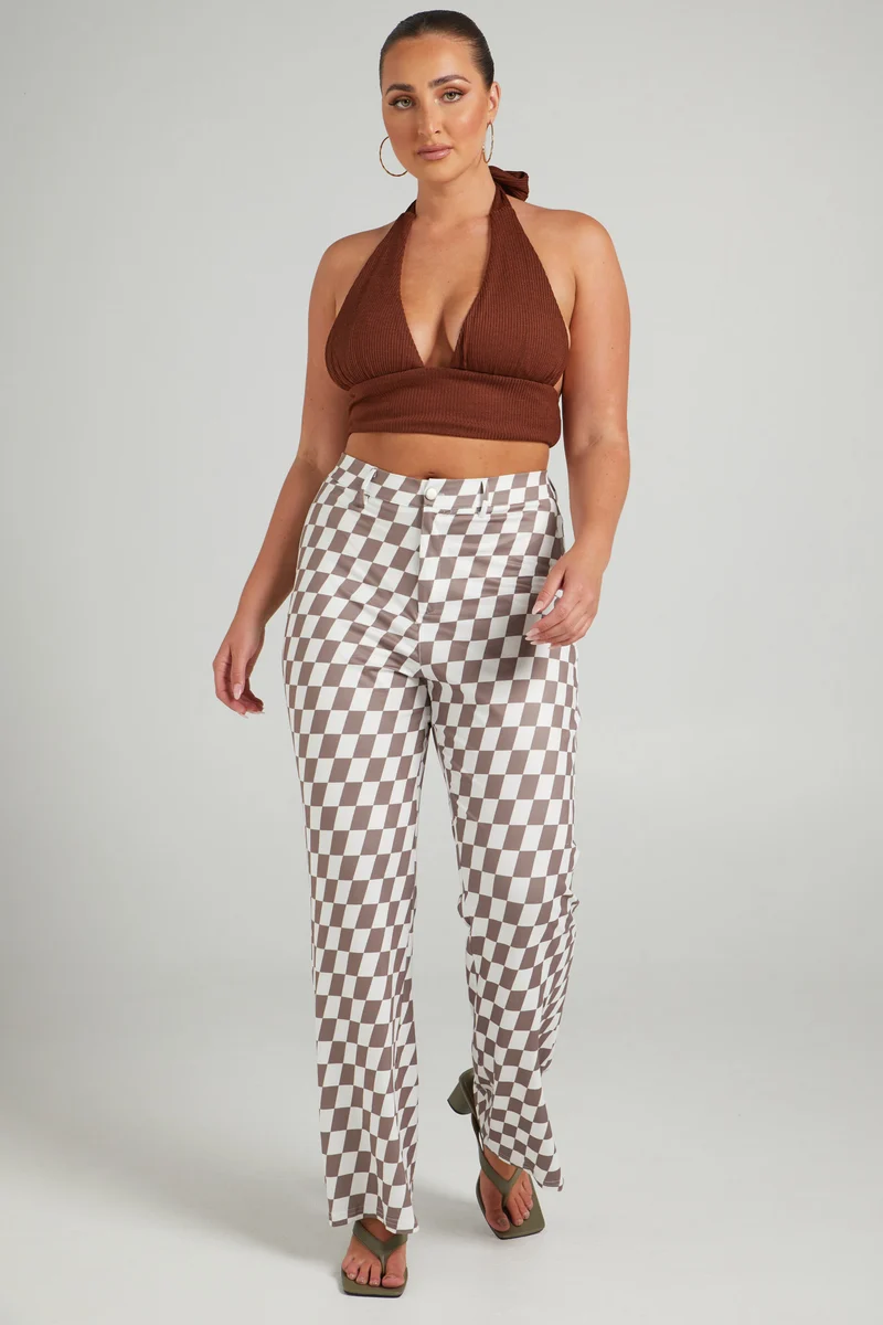 Lenny Pants - Mid Rise Pants in Brown check