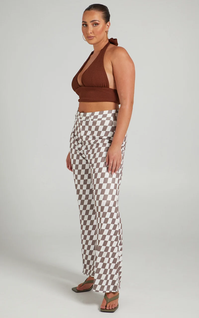 Lenny Pants - Mid Rise Pants in Brown check