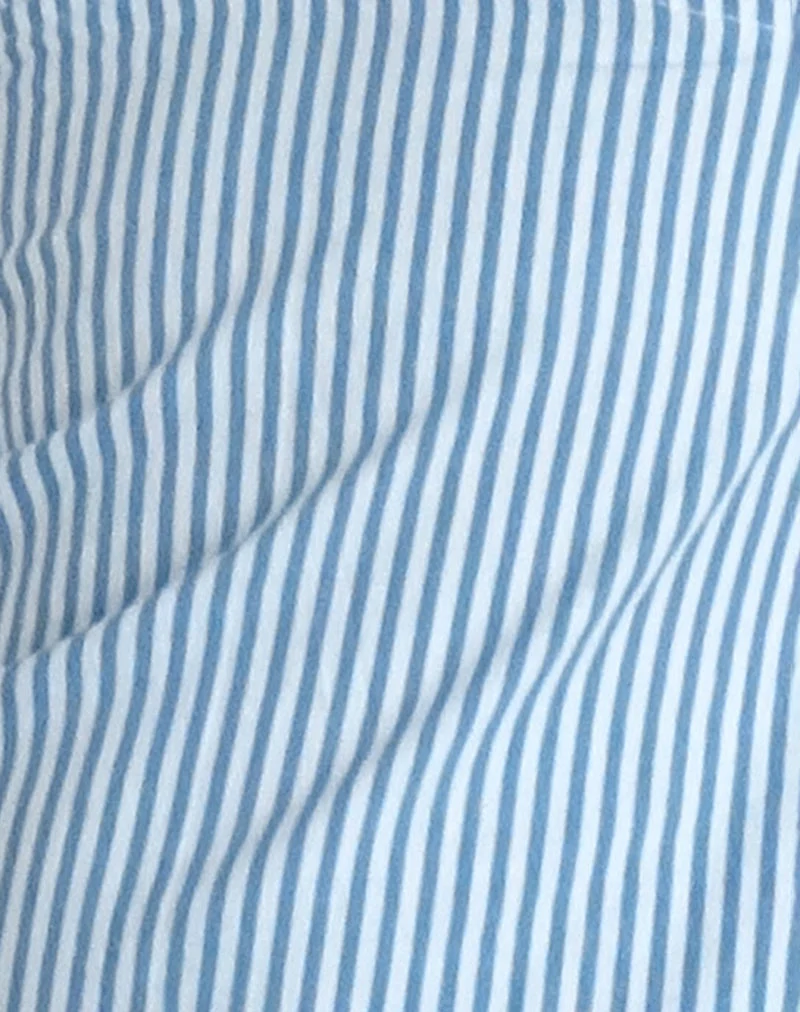 Top Nandu en popeline bleu à petites rayures verticales