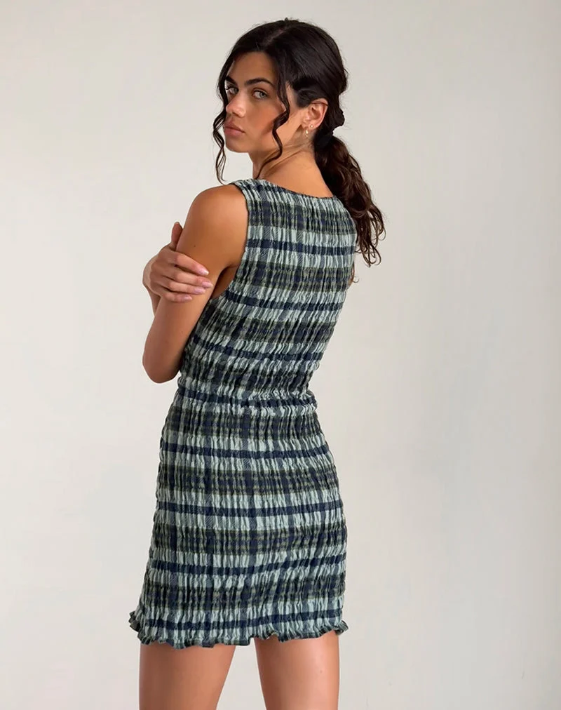 Takayi Mini robe en lin à carreaux monochromes vert