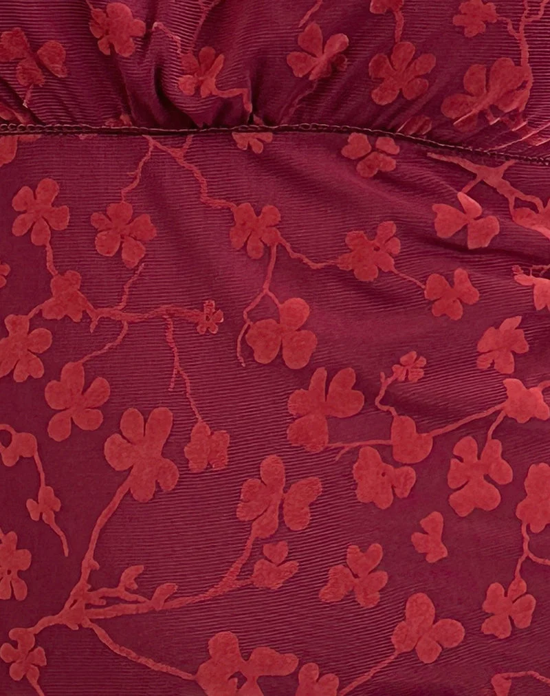 Mini robe Darsya en flocage floral grunge rouge