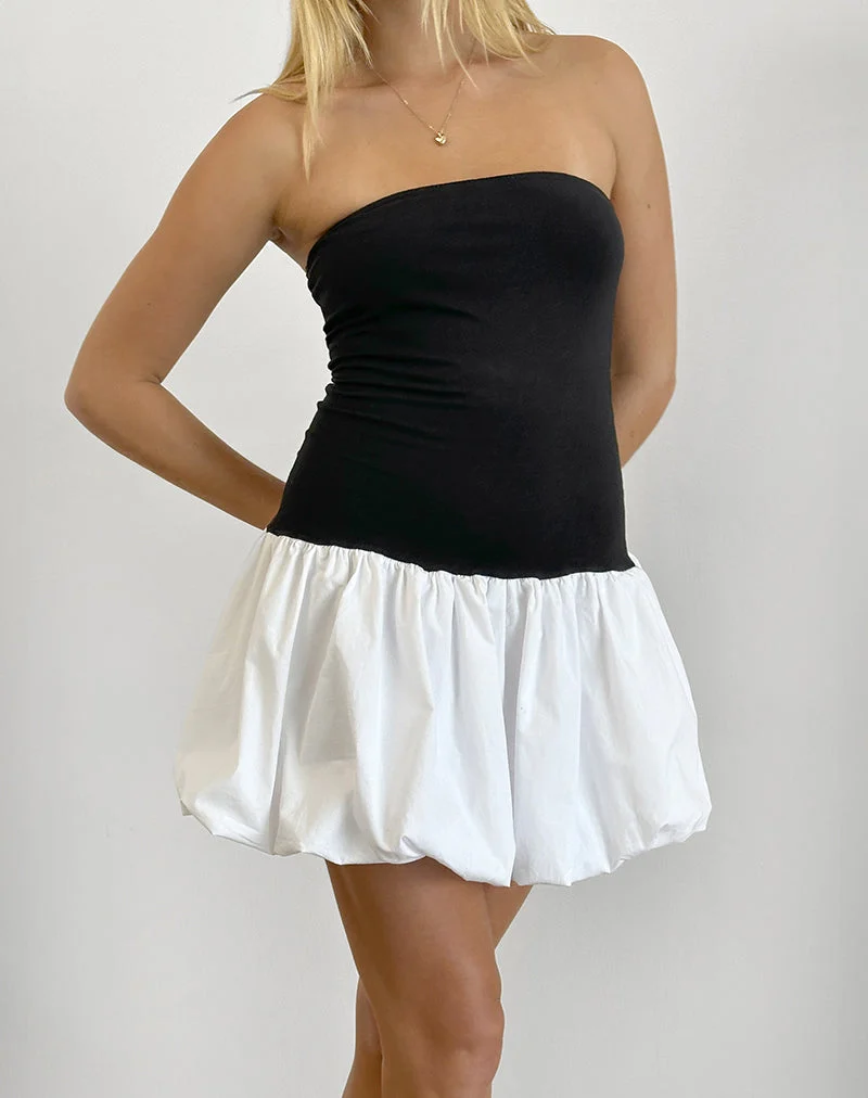 Mini robe bouffante Salvia en noir et blanc