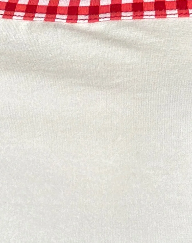 Top Ilisna en blanc cassé avec bordure vichy rouge