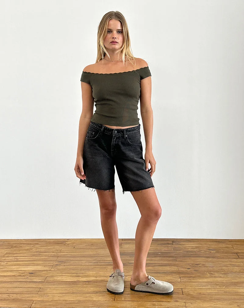 Chacha Top in Olive Rib Lace