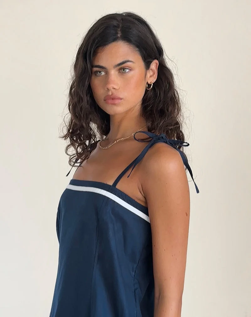 Rodha Cami Mini Robe en Popeline Navy