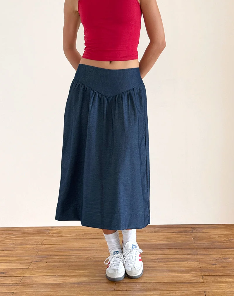 Jupe midi Seraya, Denim Chambray Indigo