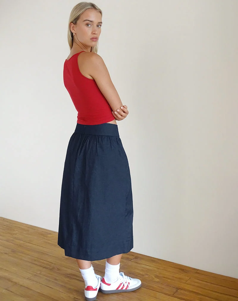 Jupe midi Seraya, Denim Chambray Indigo