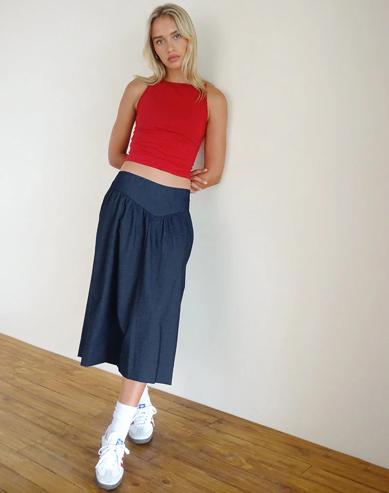 Jupe midi Seraya, Denim Chambray Indigo