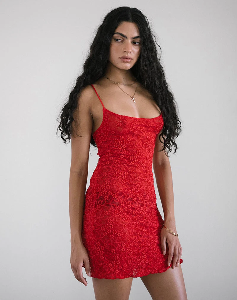 Mini robe Ismene en dentelle non doublée rouge