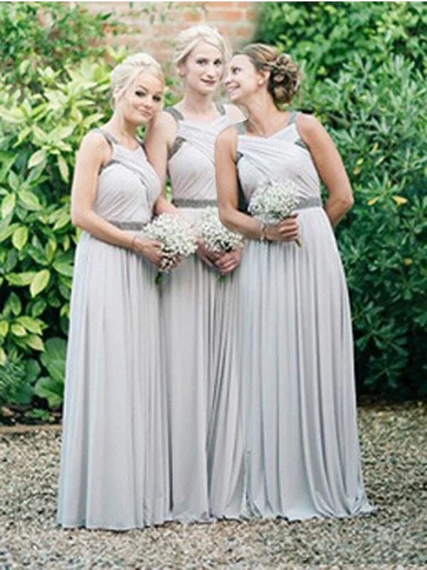 Robes de demoiselle d'honneur rustiques longues licou gris poussiéreux